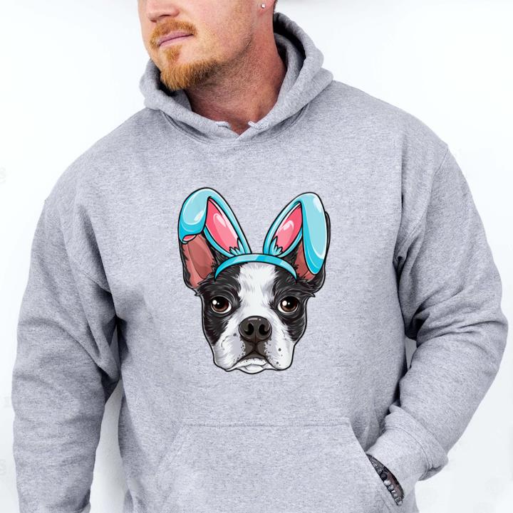 Boston Terrier Easter Bunny Ears Funny Boys Girls Kids Dog Hoodie