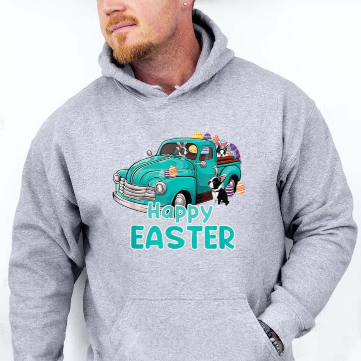Bunny Boston Terrier happy easter day truck dog men women Hoodie