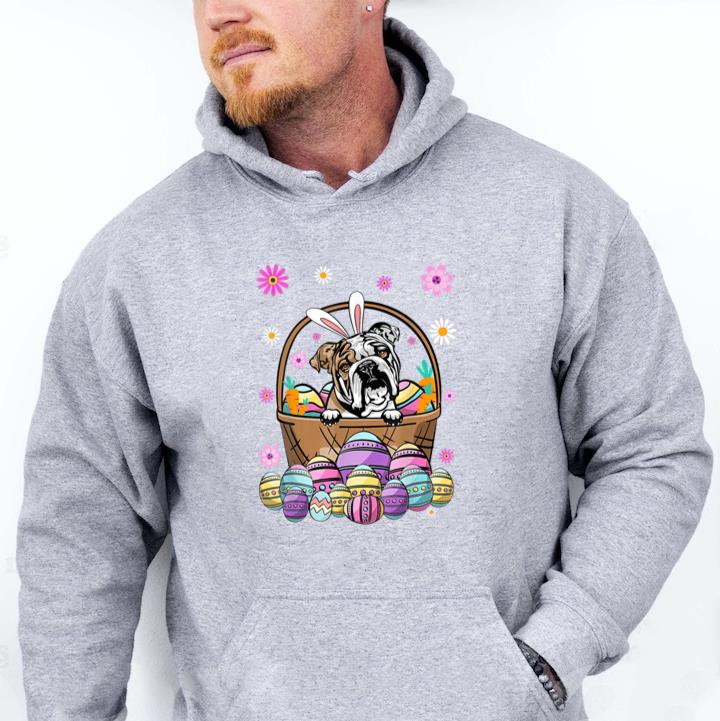 Bunny English Bulldog Dog Easter Eggs Hoodie