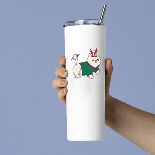 Cat With Reindeer Antlers Wearing A Green Sweater Tumbler