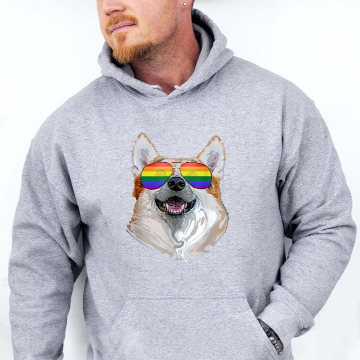Corgi Dog Rainbow Sunglasses LGBT Pride Hoodie