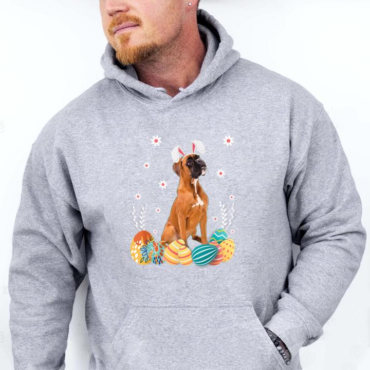 Cute Boxer Dog Easter Bunny  Funny Dog Lover Hoodie