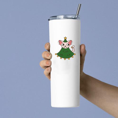 Cute Christmas Tree Cat Tumbler
