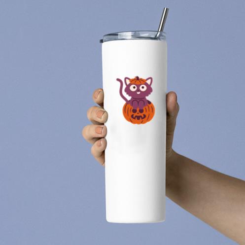 Cute Halloween Cat Pumpkin Tumbler