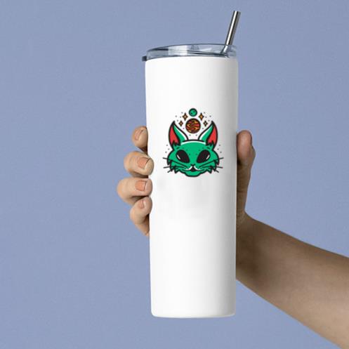 Green Cat With A Star On Its Head Tumbler